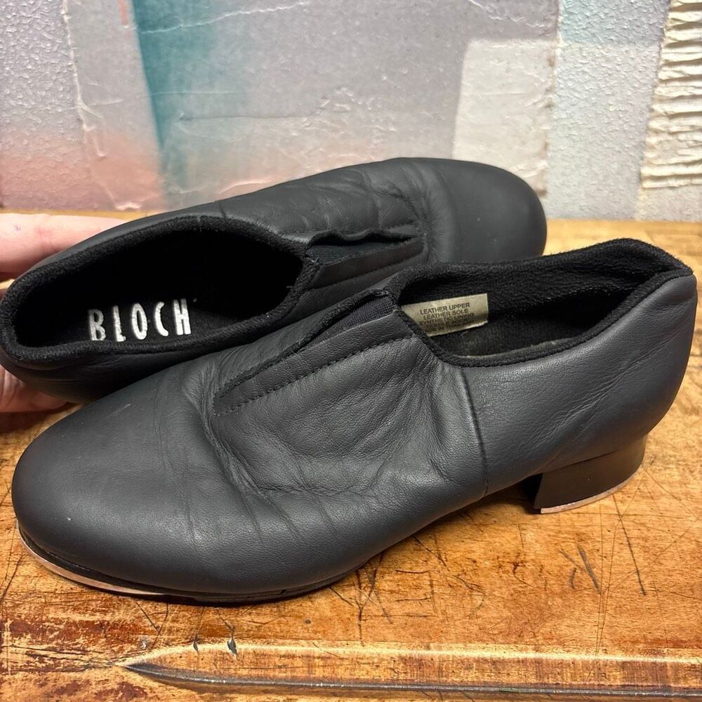 Bloch Girls Boys Child 4M Black Leather Split Sole Slip-on Tap Shoes Dance